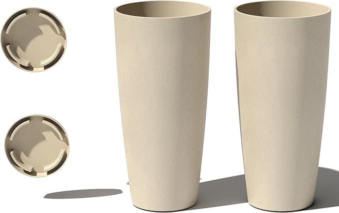 Veradek Vega Round Tall Planter Pots for Indoor/Outdoor Use | Made from Plastic - Stone Mix with Drainage Holes | Perfect for Small to Large Succulent Plants, Flowers, Modern Interior Plants VeradekOutdoor