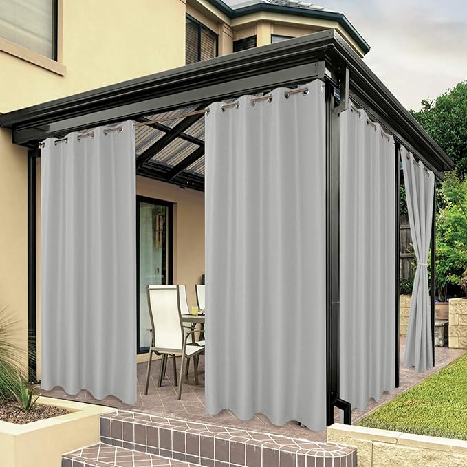 BONZER Outdoor Curtains for Patio Water Resistant Heavy Privacy Light Filtering Grommet Outside Curtains for Porch, Pergola, Gazebo, 1 Panel, 54W x 120L inch, Silver Bonzer