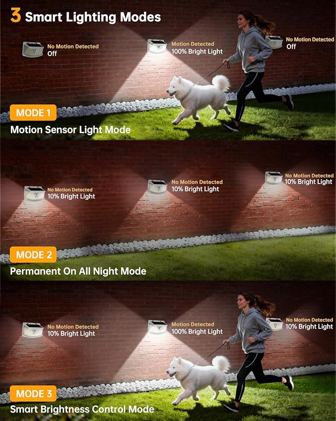 Aootek New Solar Motion Sensor Lights 120 LEDs with Lights Reflector,270° Wide Angle, IP65 Waterproof, Step Lights for Front Door, Yard, Garage, Deck (White, Daylight White, 4-Pack) Lightupeveryconer
