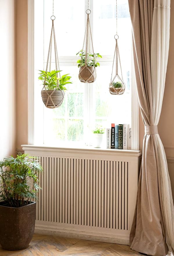 Dahey Macrame Plant Hanger Set of 3 with Hooks Indoor Hanging Planter Basket 35"/29"/23" Handmade Woven Cotton Rope Flower Pot Crochet Plant Holder Stand for Boho Home Decor No Tassels,Beige Dahey
