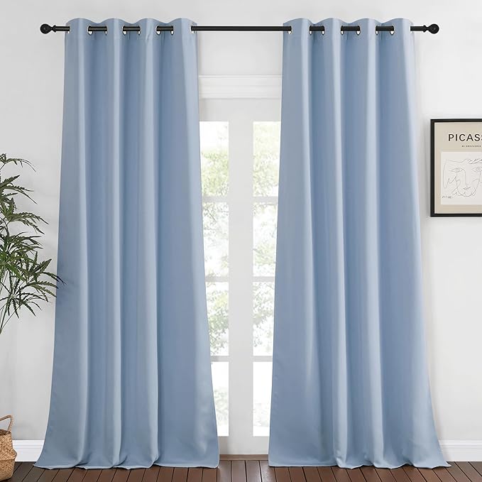 NICETOWN Bedroom Curtain Room Darkening Drapery 102 inches Length - Home Fashion Thermal Insulated Grommet Room Darkening Curtain for Living Room (Vintage Blue, 1 Panel, 52 x 102 inches) NICETOWN