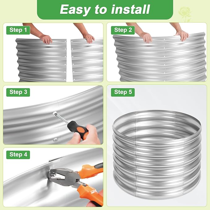 AHEONLAR 2 Pack 2x2x1.5ft Round Galvanized Raised Garden Bed Outdoor Metal Planter Box for Vegetables Steel Raised Beds for Gardening Silver AHEONLAR