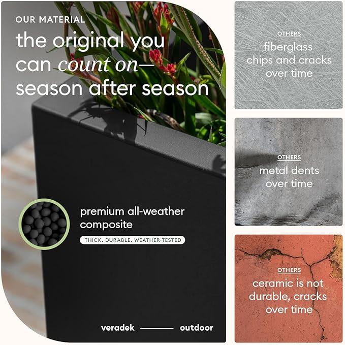 Veradek Block Series Span Plastic Planter - Tall Rectangular Planter for Indoor or Outdoor Patio/Porch | Durable All-Weather with Removable Insert Bucket | Modern Design for Plants, Flowers, Garden VeradekOutdoor