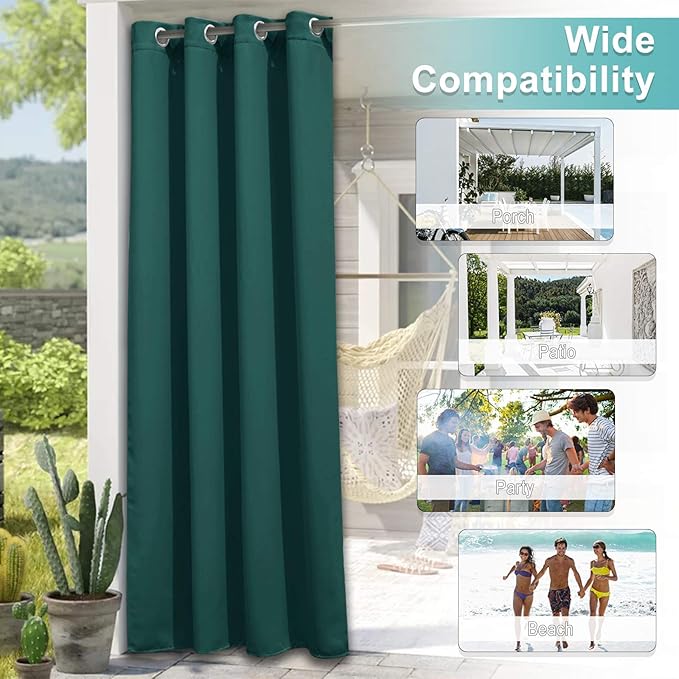 NICETOWN Exterior Waterproof Curtain for Patio Extra Wide, Thermal Insulated Grommet Sunlight Block Weighted Outdoor Divider for Porch/Yard/Sliding Glass Door, W120 x L95, 1 Panel, Hunter Green NICETOWN