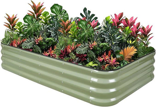 1MORE Raised Garden Bed -5X3X1 Galvanized Planter Box for Outdoor Gardening,4 in 1 Modular Raised Bed Kit with Protective Tape, Gloves for Herb,Ideal for Vegetables and Plants.Green-1Pcak 1MORE