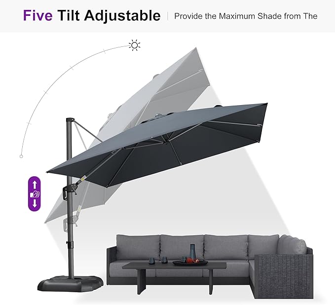 PURPLE LEAF 10 Feet Patio Umbrella Outdoor Cantilever Square Umbrella Aluminum Offset Umbrella with 360-degree Rotation for Garden Deck Pool Patio, Grey PURPLELEAF