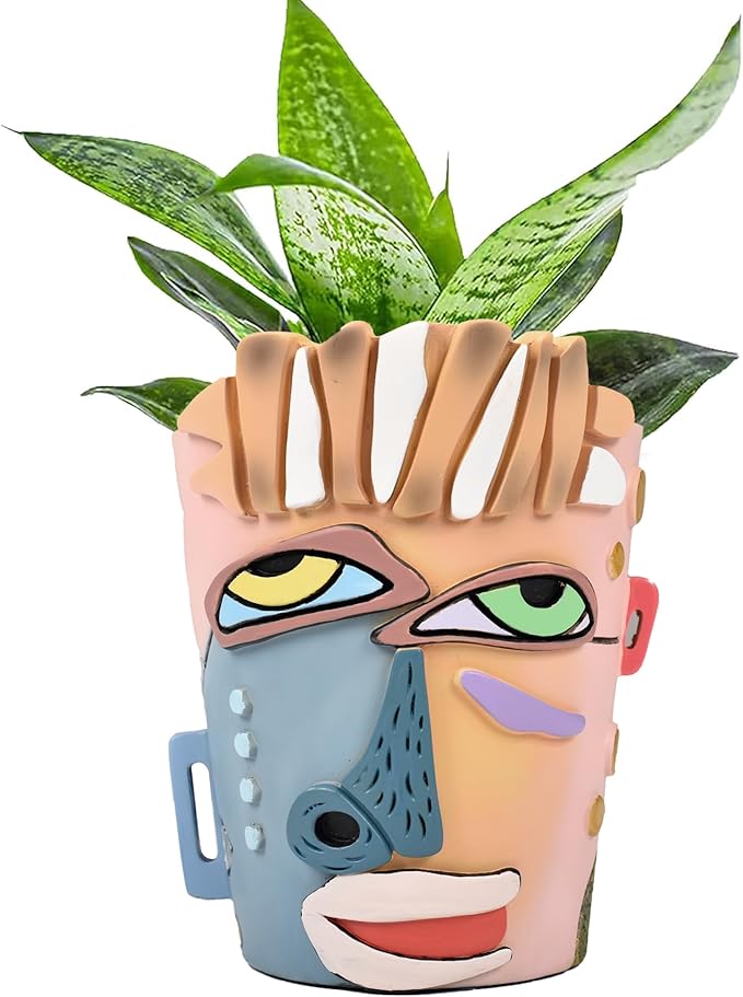 Abstract Face Planters Pots Head,Unique Head Planter for Indoor Plants,Funny Face Flower Pot,Colorful Plant Pots for Outdoor Garden Decor and Home Art Decoration(Contemporary) Midogaigai