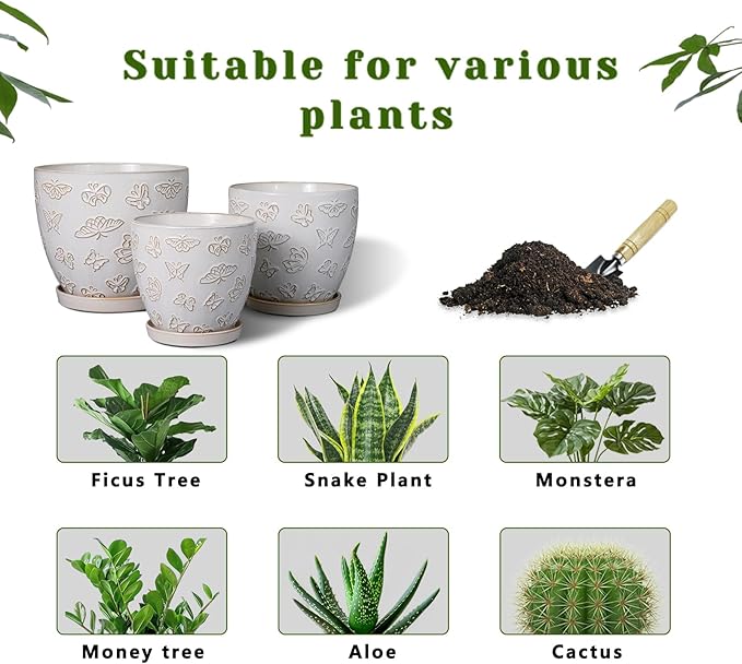 Ceramic Planter 8 Inch - White Plant Pot with Drainage Hole and Saucer Modern Flower Pot for Indoor Outdoor Plants EPFamily