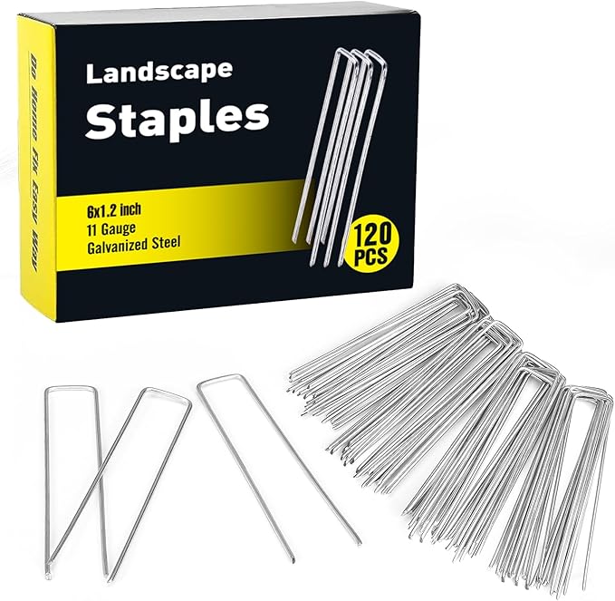 HongWay 120 Pack 6 Inch Landscape Staples 11 Gauge Garden Staples, Galvanized Ground Stakes SOD Pins, Lawn Yard Stakes for Gardening Plant Support Tent Fence Landscaping Fabric Outdoor Decorations HongWay