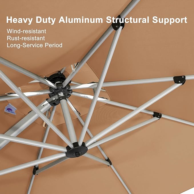 PURPLE LEAF 12 Feet Double Top Deluxe Square Patio Umbrella Offset Hanging Umbrella Cantilever Outdoor Market Umbrella Garden, Beige PURPLELEAF