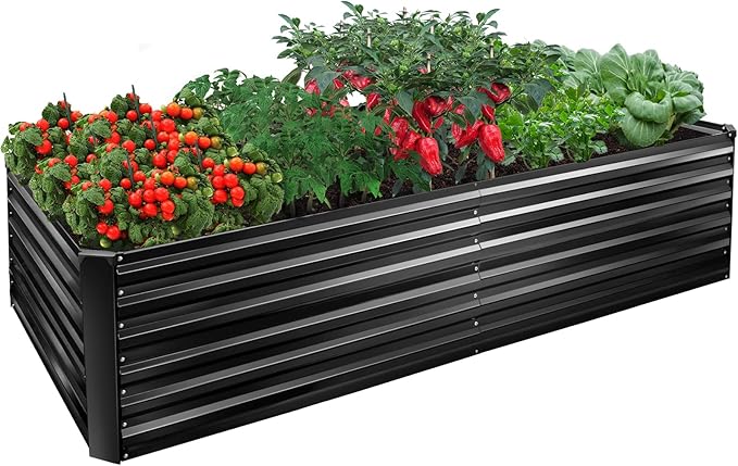 EDOSTORY Metal Raised Bed Garden Bed Kit, 8x4x2ft Tall Galvanized Planter Raised Garden Boxes Outdoor, Large Metal Raised Garden Beds for Flowers, Vegetables, Herbs EDOSTORY
