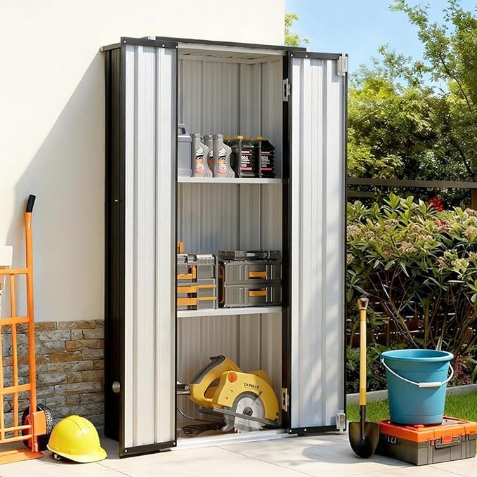 Aoxun 2.5’x1.5’ Outdoor Storage Cabinet, Outdoor Metal Storage Shed with 2 Adjustable Shelves & Lockable Doors, Vertical Tool Shed for Patio Garden, Garage, Porch, Black Aoxun