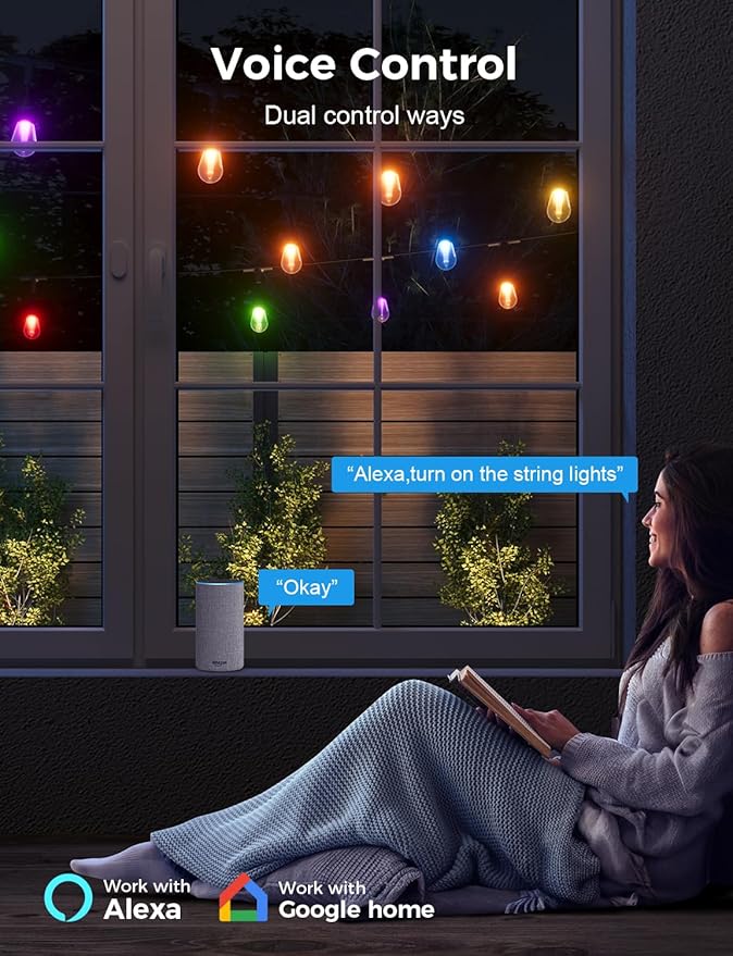 XMCOSY+ Smart Outdoor String Lights, 72.5Ft Patio Lights Waterproof, App Control, Compatible with Alexa, RGBCWIC Color Changing LED String Light for Outside XMcosy