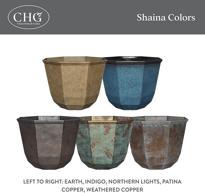 Classic Home and Garden Shaina Planting Pots - Lightweight Indoor & Outdoor Plant Pots - UV-Resistant Resin Flower Pots - Pot Planters for Flowers & Herbs (15” Indigo) ClassicHomeandGarden