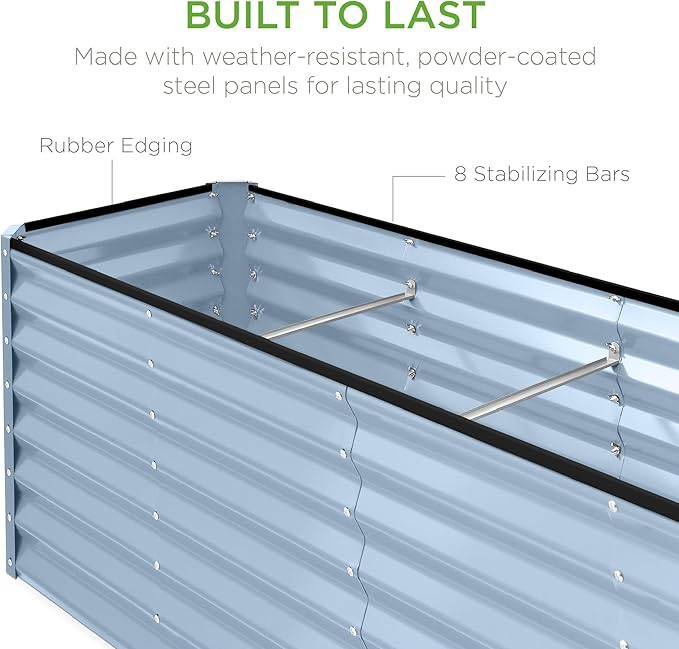 Best Choice Products 8x2x2ft Raised Outdoor Metal Garden Bed, Deep Root Box Planter for Vegetables, Flowers, Herbs, 240 Gallon Capacity, 100% Non Toxic Materials - Mist Blue BestChoiceProducts