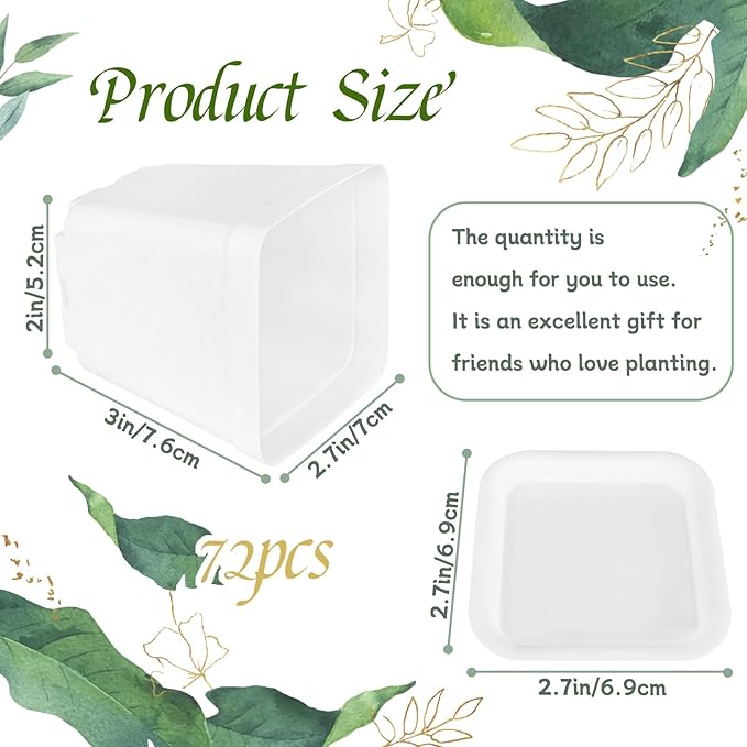 OJYUDD 72 Pcs 3 Inch White Square Plastic Pots with Saucer,White Plastic Plant Seedling Pots,Seedling Nursery Pots Indoor Outdoor for Succulents/Plant,Garden,Office and Balcony Decor OJYUDD