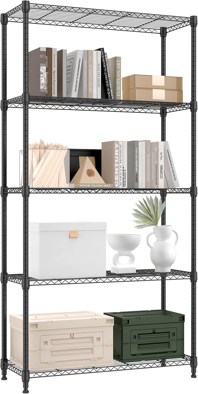 1250 lbs 5 Tier Shelf Metal Storage Shelves Shelving Wire Rack Heavy Duty Closet Organizers for Garage Kitchen Bathroom Laundry Black 13.8" D x 35.4" W x 68.5" H MEIGAOPLASTICANDMETALHKCOLIMITED