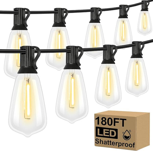 Brightever Outdoor String Lights 180FT, Patio Lights with 90+4 Dimmable ST38 Shatterproof LED Bulbs, Vintage Edison String Lights for Outside, Waterproof Bistro Lights for Halloween Backyard 2700K Brightever