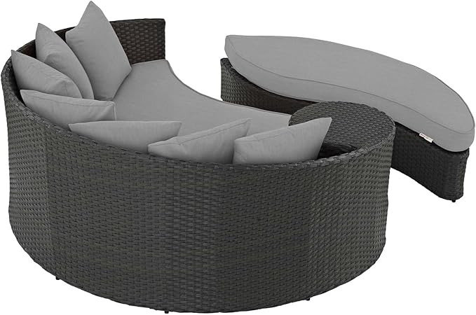 Modway Sojourn Wicker Rattan Outdoor Patio Sunbrella Fabric Daybed in Canvas Gray Modway