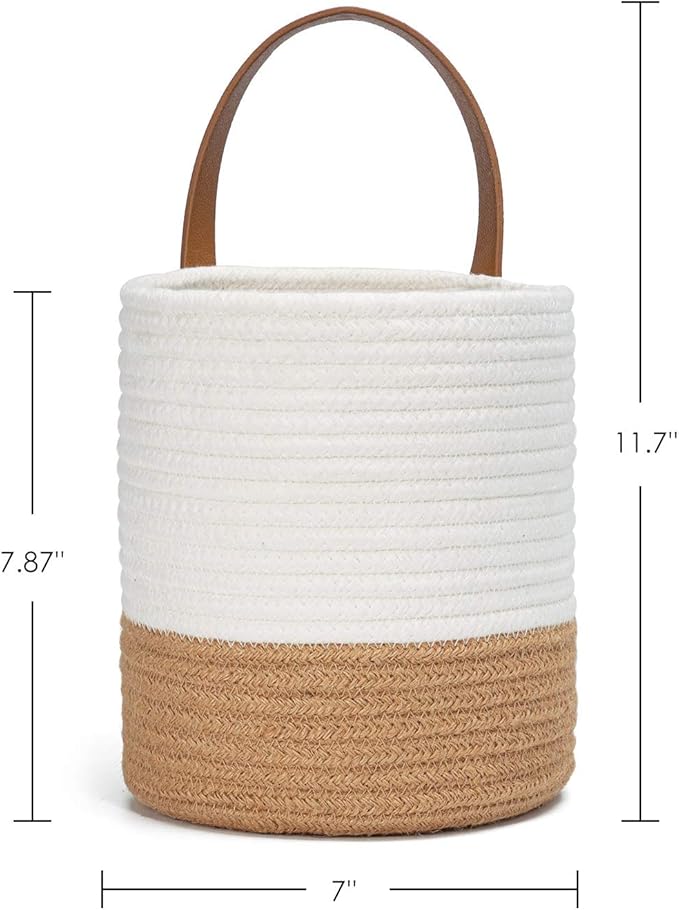 Goodpick 2pack Jute Rope Hanging Basket - Small Woven Fern Wall Hanging Baskets Flower Plants, Woven Basket Key Storage Baskets, White and Jute 7.87 x 7 x 11.7 inches Goodpick