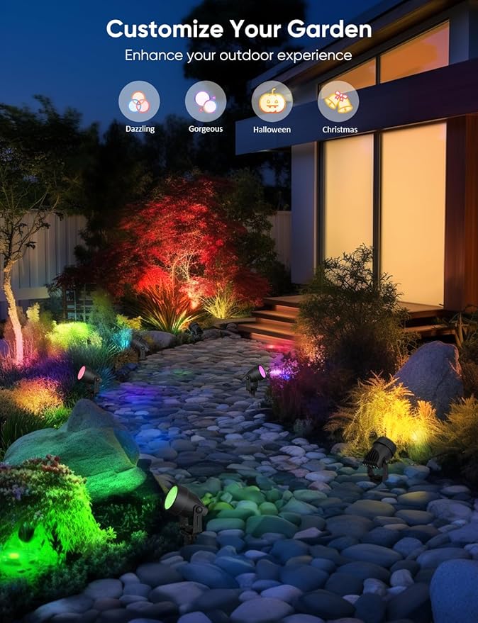 APPECK Landscape Lighting, RGBW Color Changing Low Voltage Landscape Lights with APP Control, IP65 Waterproof Outdoor Spotlights for Garden Yard Outside Decoration, 4 Pack APPECK
