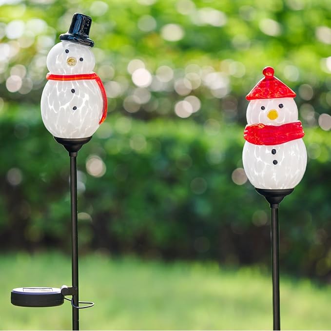 Solar Powered Garden Stake Lights Outdoor, Cute Animal Outdoor Figurine Lights Ornament Statue Decor for Pathway, Patio, Red Snowman LaElvishGarden