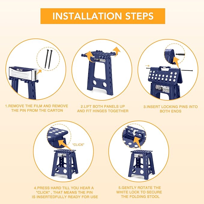 Delxo 16 Inch Folding Step Stool,Foldable Stool for Adults,Portable Collapsible Plastic Stepstool,Non Slip Folding Stools for Kitchen Bathroom Bedroom Up to 400LBS,(Royal Blue 1PC) Delxo