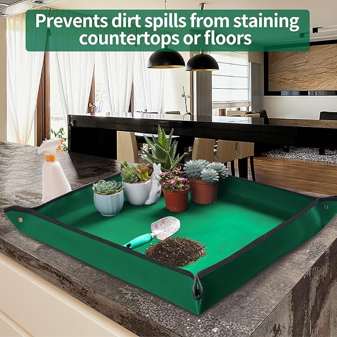 Plant Repotting Mat for Indoor Plants Transplanting Table Top Gardener Portable Potting Tray Potting Soil Tidy Tray Succulents Bonsai Planting Gardening Mat Garden Gifts for Women 29.5"x29.5" FocusonGardeningProjects