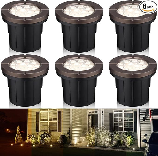LEONLITE Dia. 4 Inch 5CCT Well Lights Landscape LED In Ground, 5 Color Temperature Selectable, 12-24V AC/DC CRI90 Low Voltage Outdoor Garden Landscaping, Aluminum Housing, Oil Rubbed Bronze, Pack of 6 LEONLITE