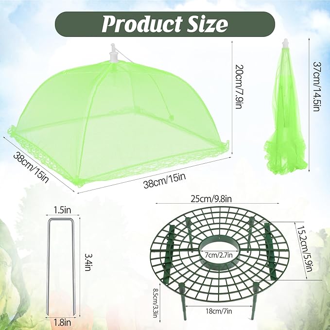 6 Sets Strawberry Plant Support with Mesh Plant Cover,Strawberry Growing Racks Sets with Iron Plant Nails and Storage Bag for Garden Strawberry Vegetables(Green Net - Round) Rootora