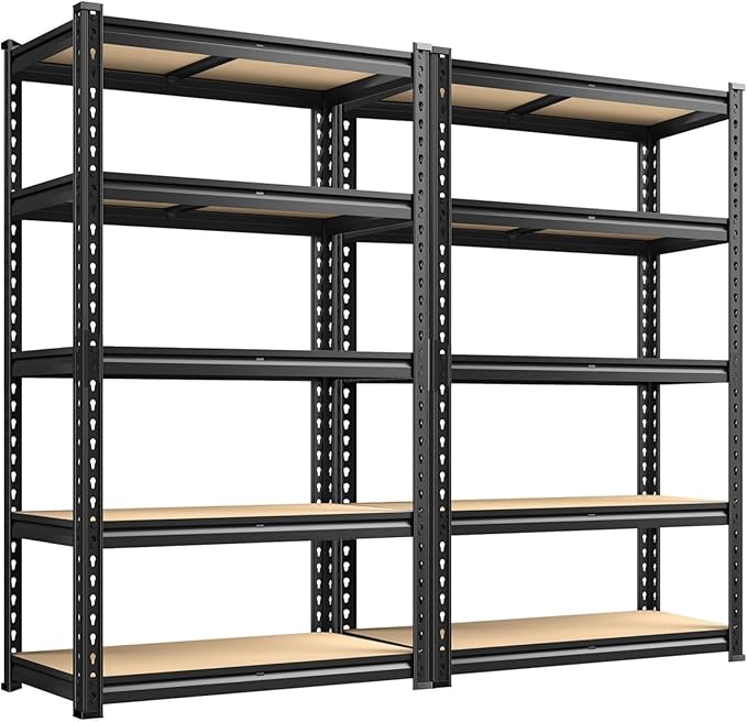 REIBII 2400LBS Garage Shelving Heavy Duty 5 Tier Storage Shelves Adjustable Garage Shelves, Utility Rack Shelf, Shelving Units for Storage Warehouse Pantry Closet, 35.5" W x 11.9" D x 72" H, 2 Pack REIBII
