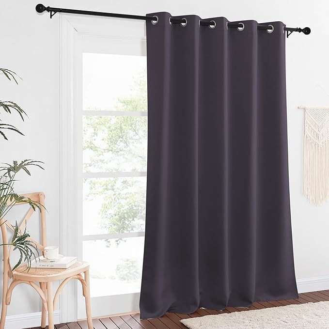 NICETOWN Sliding Door Window Treatment Blackout Patio Door Curtain Panels, Privacy Thermal Drapes for Bedroom Living Room Department with Grommet Top (Greyish Purple, W66 x L110) NICETOWN