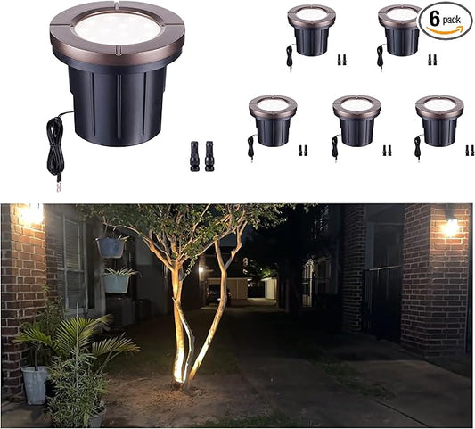 Landscape Well Light, LED Low Voltage In Ground Lights, IP67 Waterproof 12V Outdoor, Bright 6W 580LM Aluminum ORB for Sidewalk Driveway 6 Pack Varmtalys