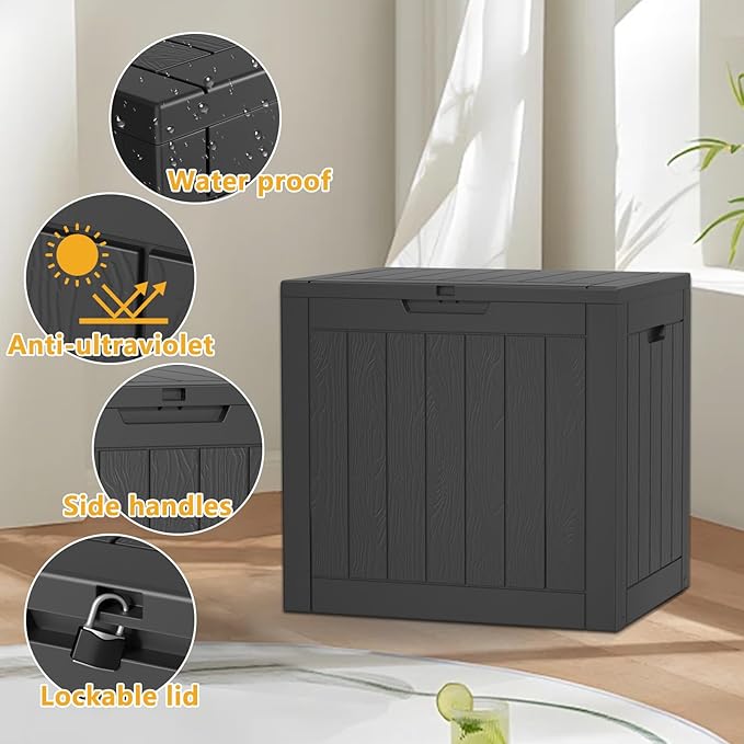 EasyUp 31Gallon Outdoor Deck Box Waterproof,Indoor and Outdoor Storage Box,Resin Storage Bin for Patio Furniture Cushions Garden Tools,UV Resistant（Black） EASYUP