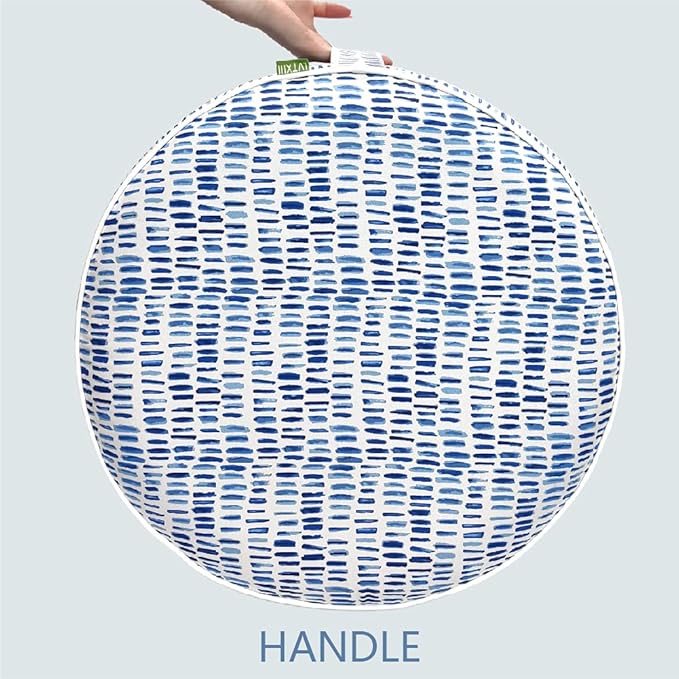LVTXIII Outdoor Inflatable Ottoman Stool, Patio Water Repellent Footrest Stool with Handle, Portable Outside Round Ottoman for Patio Garden, Camping or Home Use, 21"x21"x9", Blue Pebble LVTXIII