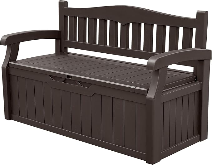 Devoko 80 Gallon Storage Bench Deck Box Lockable for Patio Furniture, Garden Decor and Outdoor Seating for Cushions, Garden Tools and Pool Supplies(Dark Brown) DEVOKO