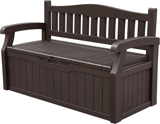 Devoko 80 Gallon Storage Bench Deck Box Lockable for Patio Furniture, Garden Decor and Outdoor Seating for Cushions, Garden Tools and Pool Supplies(Dark Brown) DEVOKO