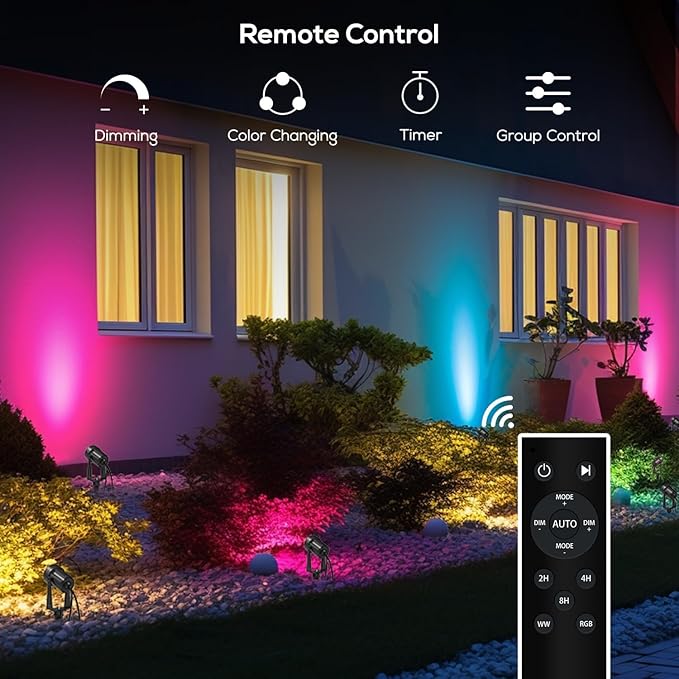 SUNTHIN Outdoor Landscape Lighting with Remote, RGBW Color Changing Spot Uplights, 8 Pack SUNTHIN