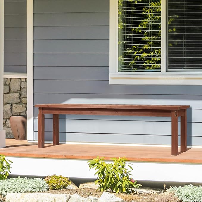 VINGLI Outdoor Wooden Bench, 62” Porch Bench Outdoor Backless Garden Bench, Small Outdoor Bench for Deck Patio Entryway (Brown, 62in) VINGLI