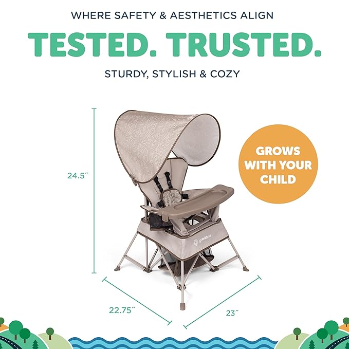 Baby Delight Go with Me Venture Portable Chair | Indoor and Outdoor | Sun Canopy | 3 Child Growth Stages | Sandstone BabyDelight