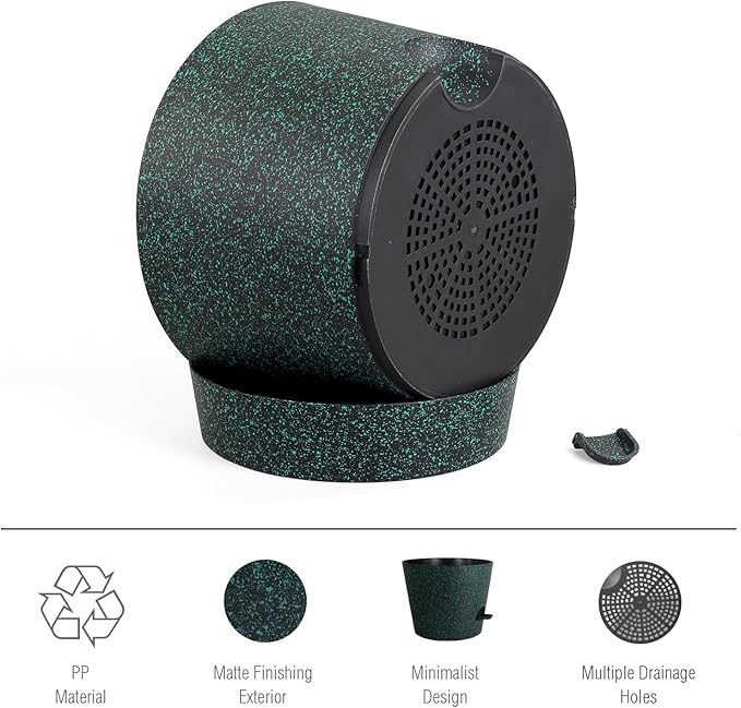 12 inch Large Self Watering Pots for Indoor Outdoor Plants, Flower Plant Pots with Mesh Drainage Holes for Garden, Plastic Planters with Reservoir for Home Plants, Black with Green Speckles Meowell