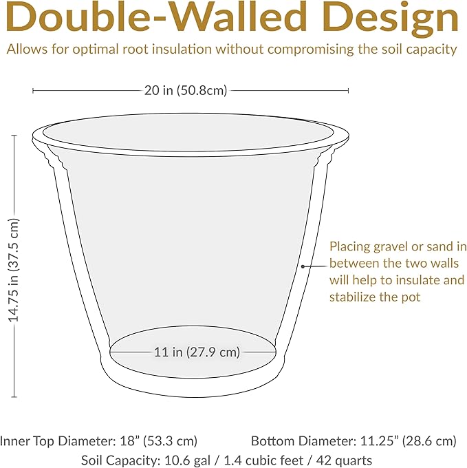 Sunnydaze 20-Inch Franklin Large Plant Pot - Polyresin Round Outdoor Planter with Drillable Drainage Hole - 2 Pack - Beige SunnydazeDecor