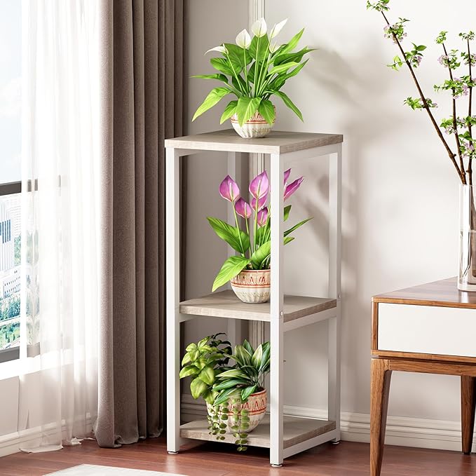 Plant Stand Indoor Corner Tall 3 Tier Metal Modern Flower Storage Plant Shelf Holder for Living Room Balcony Garden,White (3 Tier-White) YIZAIJIA