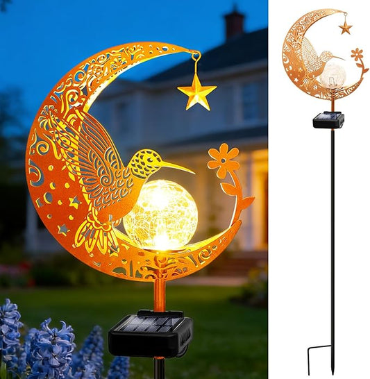 ZNYCYE Solar Lights Outdoor Decorative Moon Hummingbird Solar Stake Lights Birthday Gifts for Women mom Grandma,Hummingbird Garden Decor Waterproof for Walkway, Yard, Lawn, Patio (Warm White) ZNYCYE