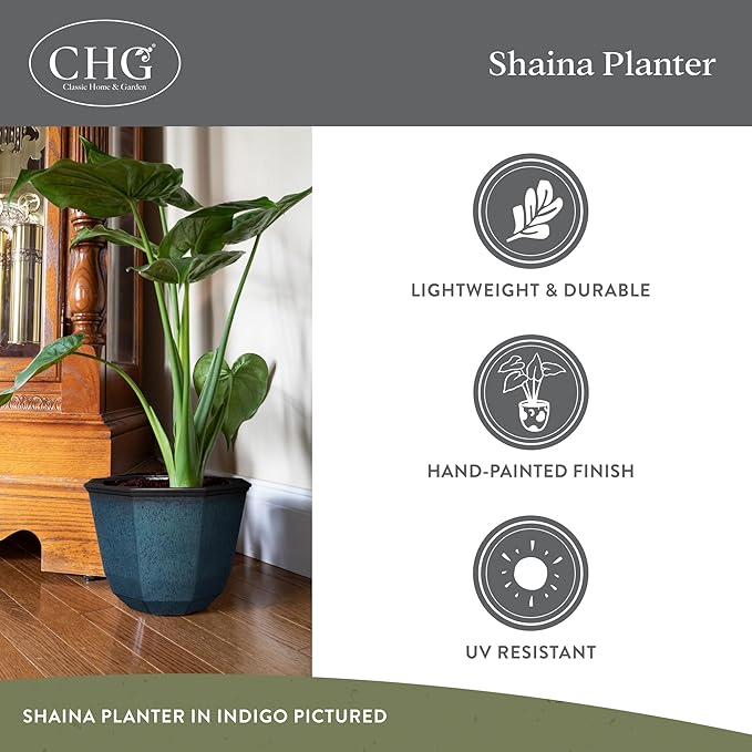 Classic Home and Garden Shaina Planting Pots - Lightweight Indoor & Outdoor Plant Pots - UV-Resistant Resin Flower Pots - Pot Planters for Flowers & Herbs (15” Earth) ClassicHomeandGarden