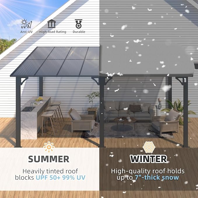 AECOJOY 16' x 10' Gazebo Outdoor Pergola, 10x16 Large Wall-Mounted Hardtop Lean to Metal Gazebo Shelter Pergolas and Gazebos Clearance with Patio Roof, Heavy Duty Awnings for Backyard, Decks AECOJOY