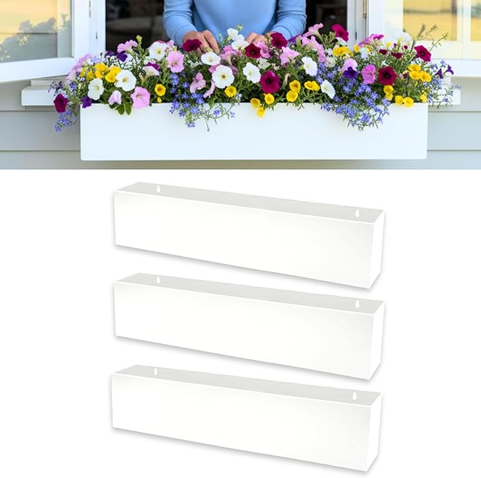 LaLaGreen Wall Planters for Outdoor Plants (36 Inch, 3 Pack) White Carbon Steel Metal Hanging Flower Pots, Long Rectangular Wall Mount Window Box Planters for Succulents, Fence, Deck Home Garden Decor L%C3%A1L%C3%A1Green