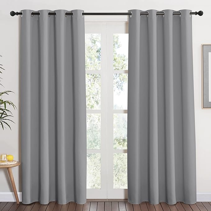 NICETOWN Blackout Curtain & Drape 84 inch Length - (Silver Grey Color) Noise Reducing Drapery for Living Room/Farmhouse, 52 inch Wide, Sold by 1 Panel NICETOWN