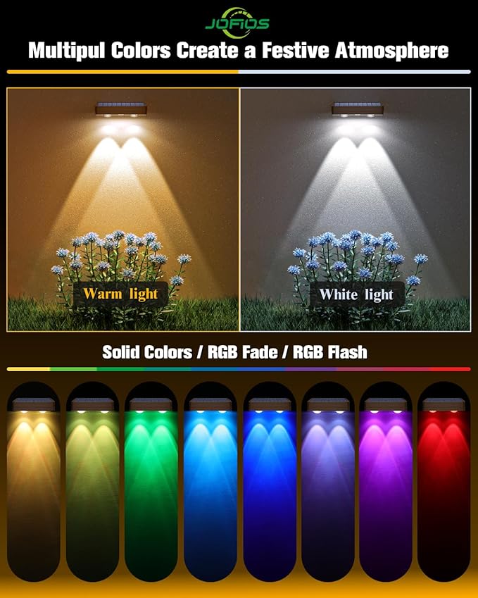Solar Fence Lights 12 Pack Brown, 50 Lumens Outdoor Fence Lights Solar Powered with 12 Modes RGB Color Glow LED Deck Lighting Outdoor Waterproof IP65, Backyard, Deck, Porch, Railing, Pool, Wall JOFIOS