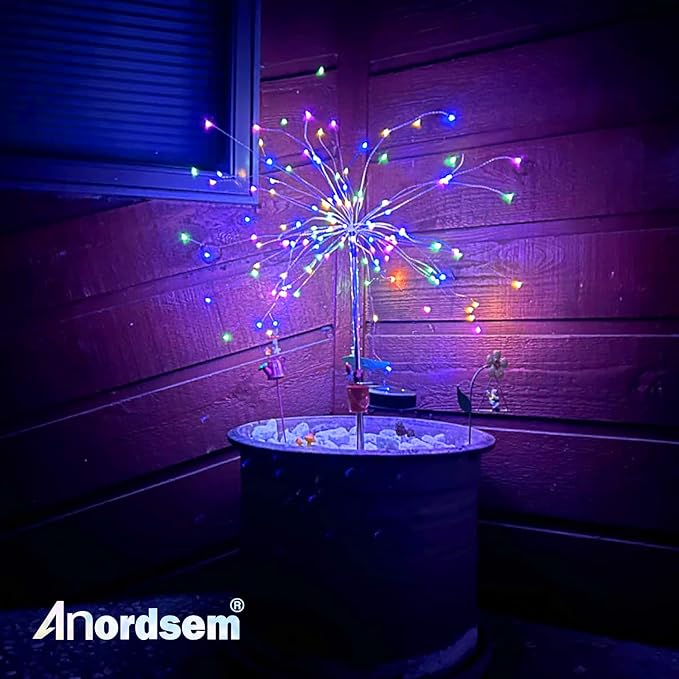 Anordsem Solar Garden Lights Outdoor: Bendable Copper Wire with 120 LED Firework Beads - Colorful Waterproof DIY Fairy Decoration for Yard Pathway Patio - Gifts for Women Mom Homeowners Anordsem